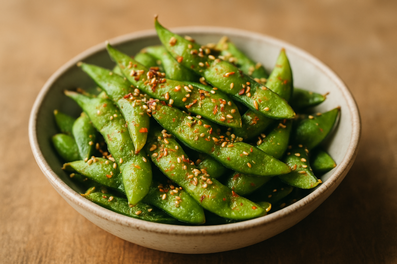 Korean Steamed Edamame with Sesame & Chilli